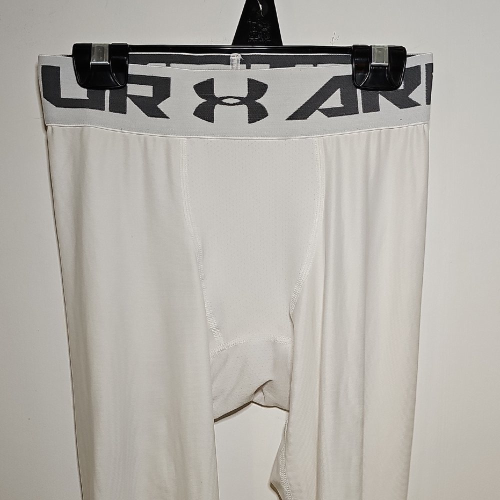 Under Armour White Compression Joggers with Gray Branded Waistband